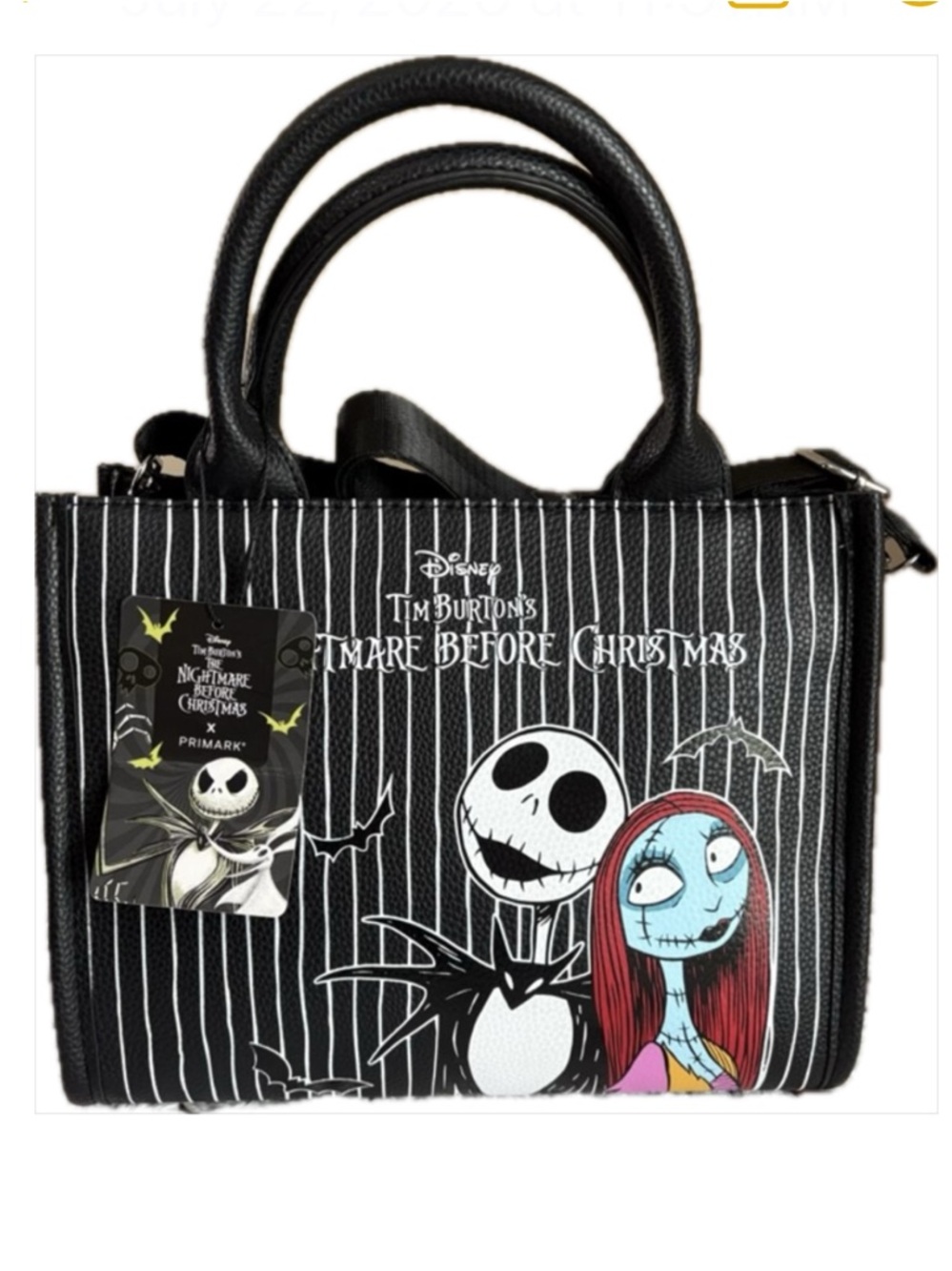 NWT! Primark Black Pin Stripe Nightmare Before Christmas Tote with Jack & Sally